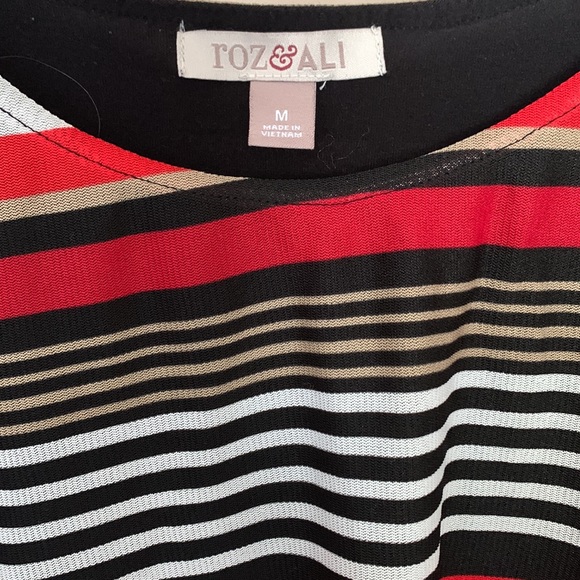2/$15 Roz & Ali- Women’s Medium- Red, Black, & Tan Stripe top - Picture 2 of 3